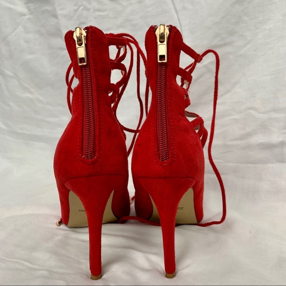 Red Lace up Heels - Picture 7 of 12